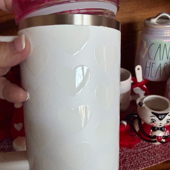 Stanley 40 oz Valentine White Tumbler with Hearts and Pink Lid and Logo - Picture 5 of 5